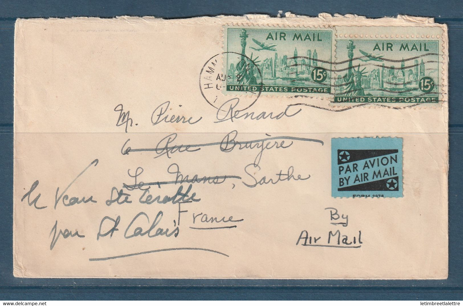 ⭐ USA -  Avec étiquette Bleu Par Avion - Air Mail ⭐ - Storia Postale