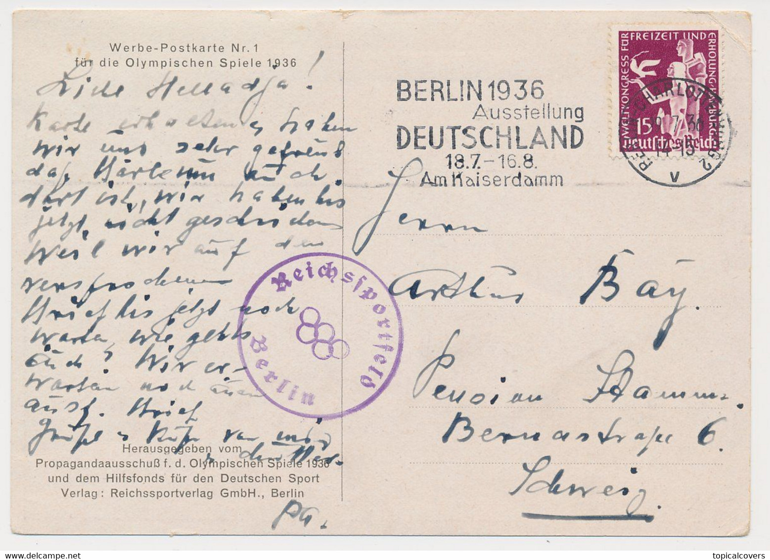Promotional Postcard Olympic Games Berlin 1936 Germany - Reichssportfeld - Estate 1936: Berlino