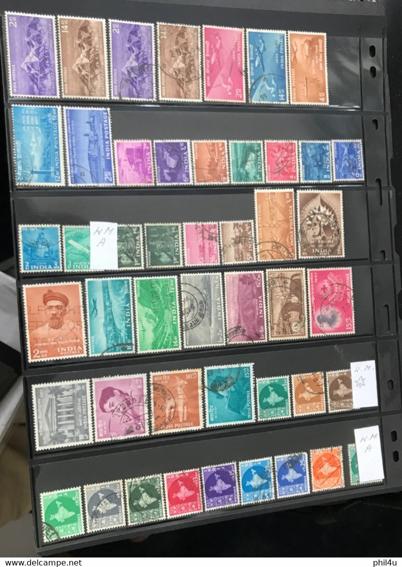 India 1947-98 On 7+ Sheets Most Mint Pre 1955 Also Used SG Cat £375+ See Photo Also Offers Invited On My Listings - Gebruikt