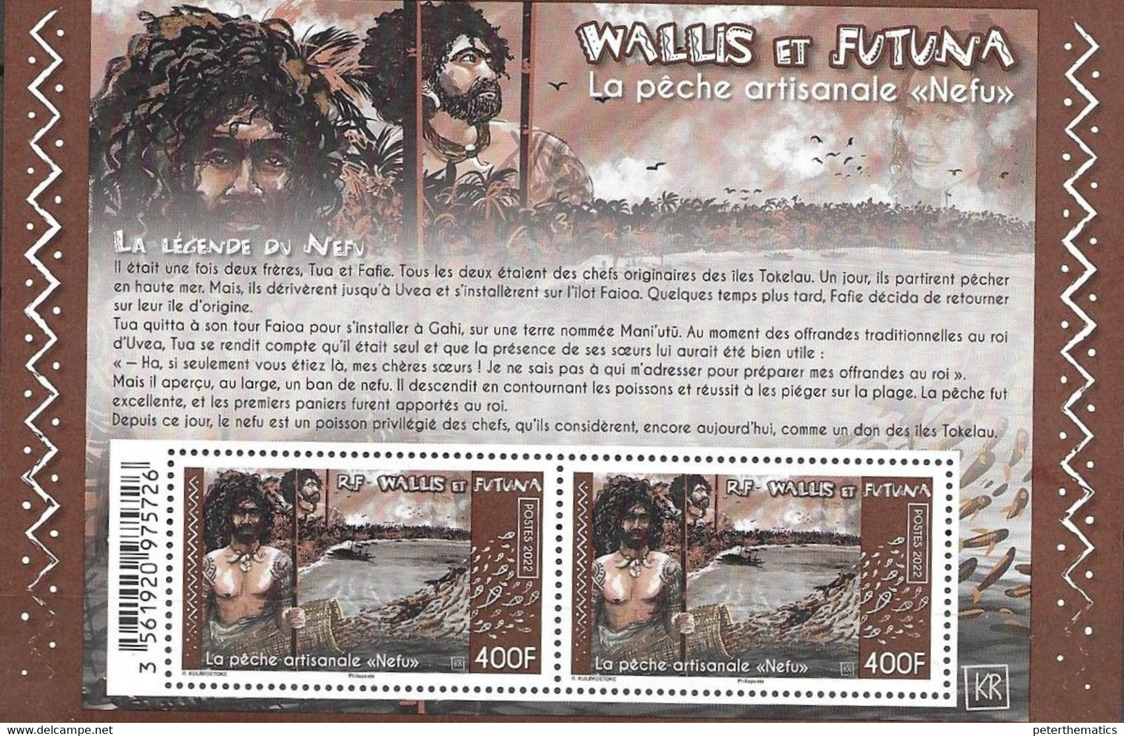 WALLIS ET FUTUNA ,2022, MNH, FISH, FISHING, THE LEGEND OF NEFU, SHEETLET OF 2v - Peces