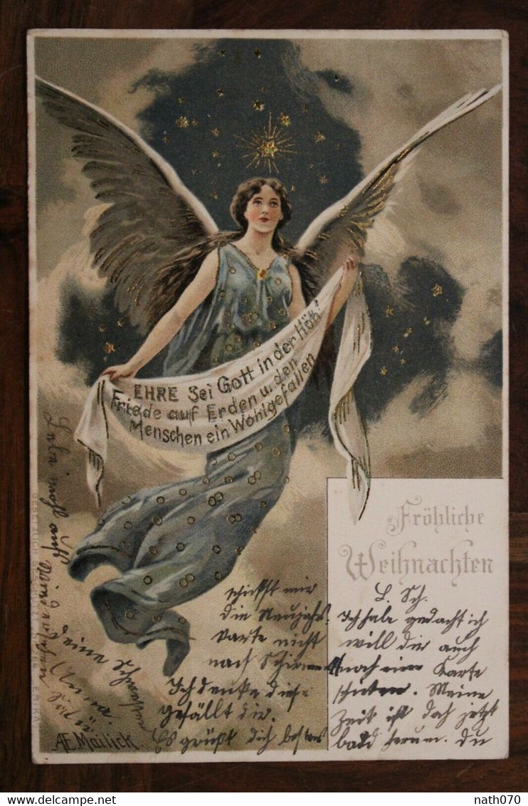 AK CPA 1902 Engel Ange Jugendstil Blümen Barr Elsass Frohliche Weihnachten Litho Cover Alsace - Angeles