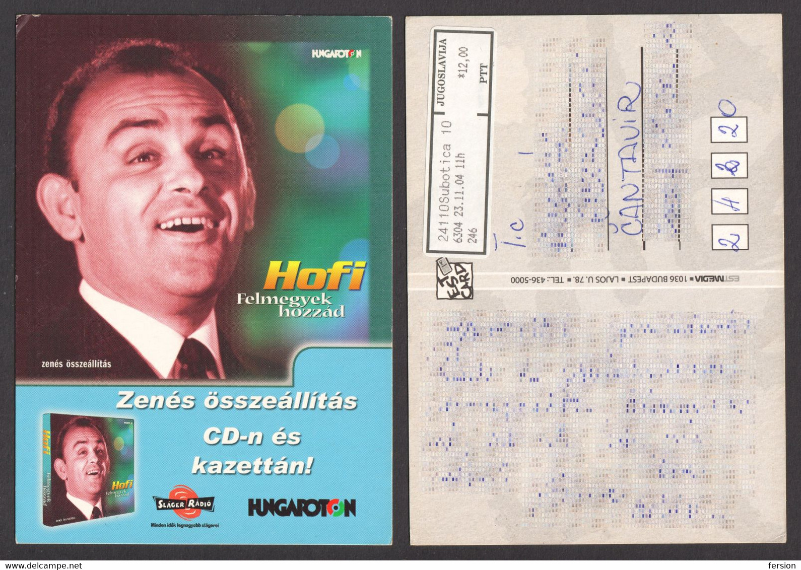 Hofi Géza Actor Comedian Music CD POSTCARD Sláger RADIO - ATM Label Vignette Subotica Szabadka HUNGARY YUGOSLAVIA 2004 - Cartas & Documentos