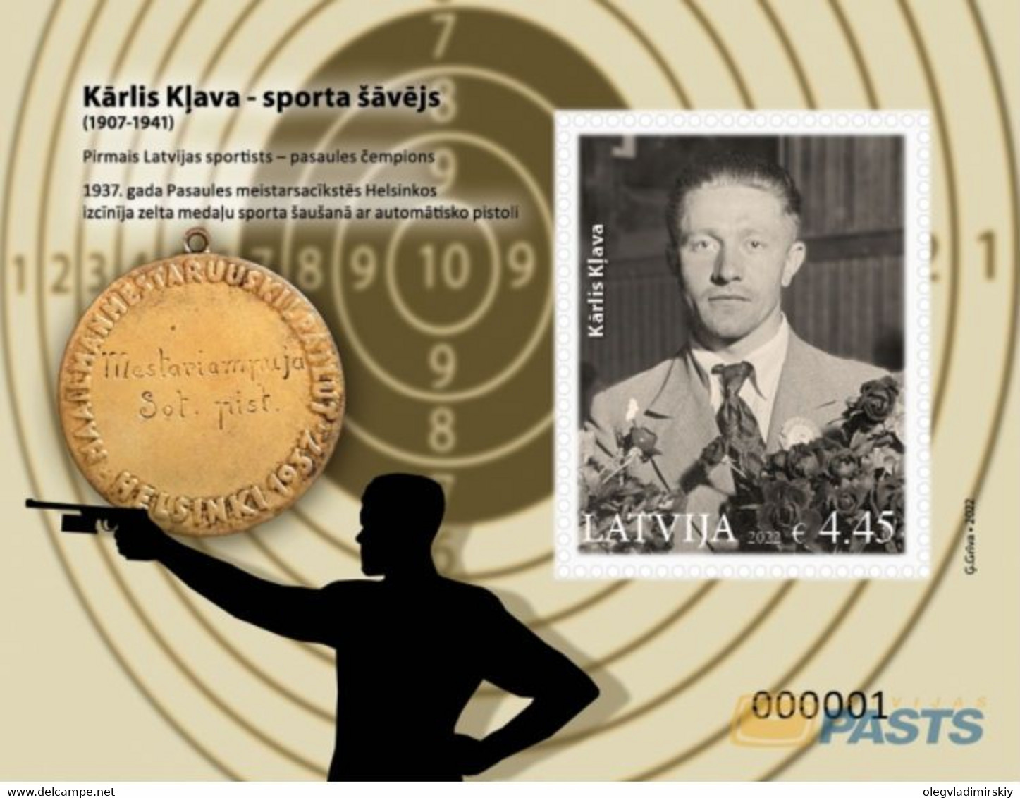 Latvia Lettland 2022 The Legends Of Latvian Sports Karlis Kļava Block - Estate 1936: Berlino