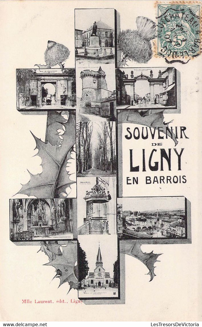 CPA France - Souvenir De Ligny En Barrois - Feuilles - Chardons - Eglise - Château - Monuments - Oblitération Ambulante - Ligny En Barrois