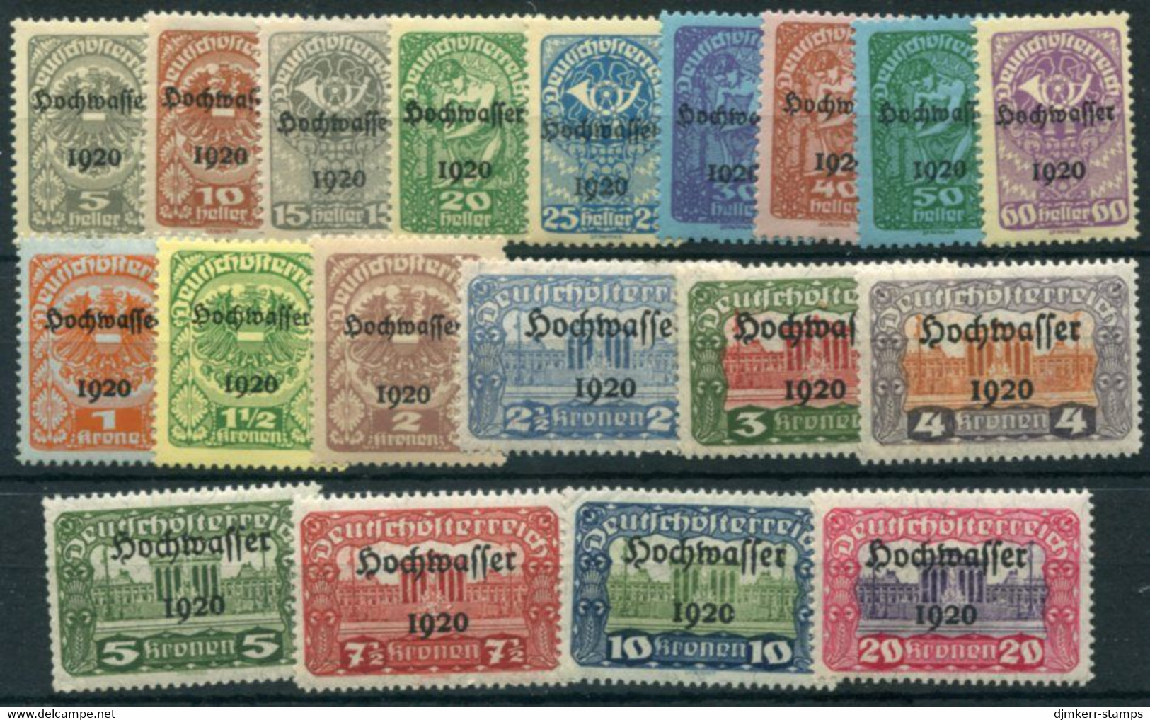 AUSTRIA 1920 Flood Relief Overprints LHM / *.  Michel 340-59 - Unused Stamps