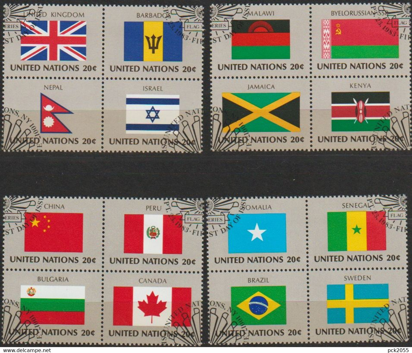 UNO New York 1983 MiNr.422 - 437 O Gest.4 Herzstücke Flaggen Der UNO-Mitgliedsstaaten ( D 6970 )günstiger Versand - Oblitérés