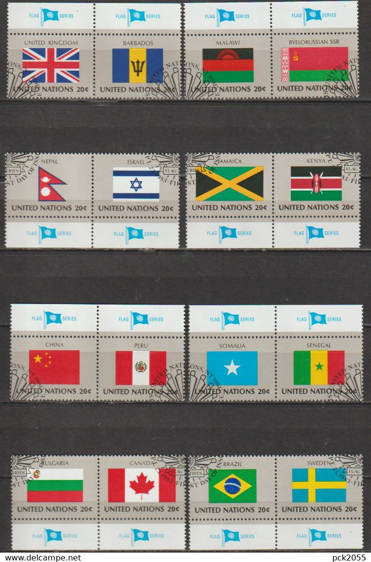 UNO New York 1983 MiNr.422 - 437 O Gest. Waagerechte Paare Flaggen Der UNO-Mitgliedsstaaten ( D 6971 )günstiger Versand - Oblitérés