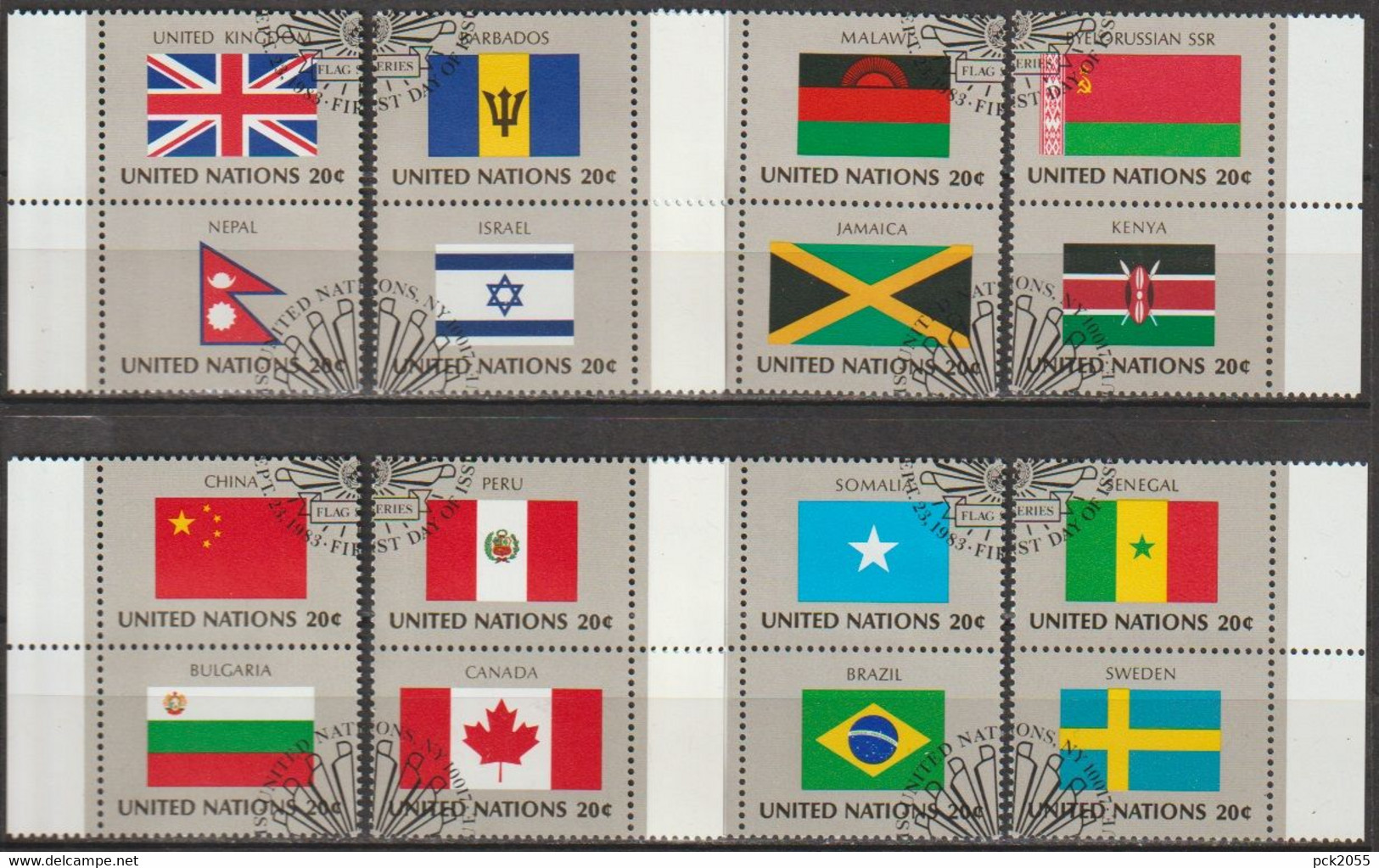 UNO New York 1983 MiNr.422 - 437 O Gest. Senkrechte Paare Flaggen Der UNO-Mitgliedsstaaten ( D 6972 )günstiger Versand - Gebruikt