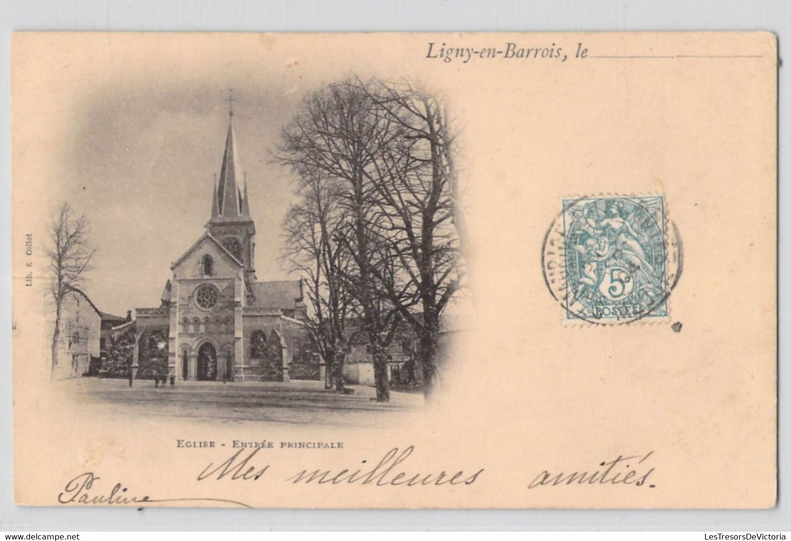 CPA France - Ligny En Barrois - Eglise - Entrée Principale - Oblitérée 1904 - Dos Non Divisée - Carte Nuage - Ligny En Barrois