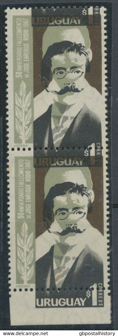 URUGUAY 1967 50.Todestag Von Jose Enrique Rodó (1872-1917), Schriftsteller, Postfrisches Senkrechtes Paar ABARTEN - Uruguay