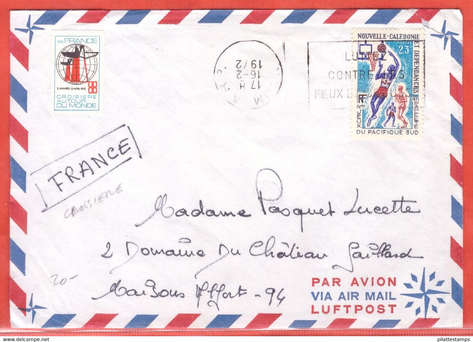 NOUVELLE CALEDONIE LETTRE CROISIERE DU FRANCE DE 1972 DE NOUMEA - Covers & Documents
