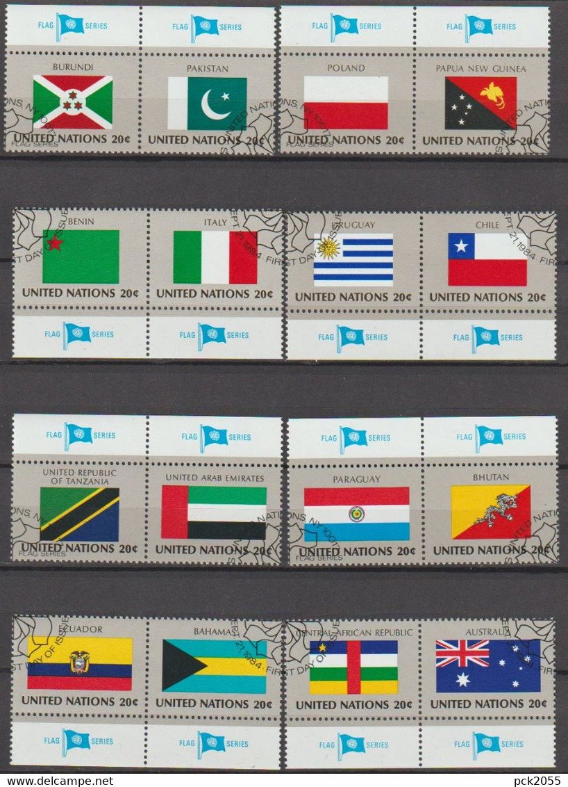 UNO New York 1984 MiNr.448 - 463 O Gest. Waagerechte Paare Flaggen Der UNO-Mitgliedsstaaten ( D 6975 )günstiger Versand - Used Stamps