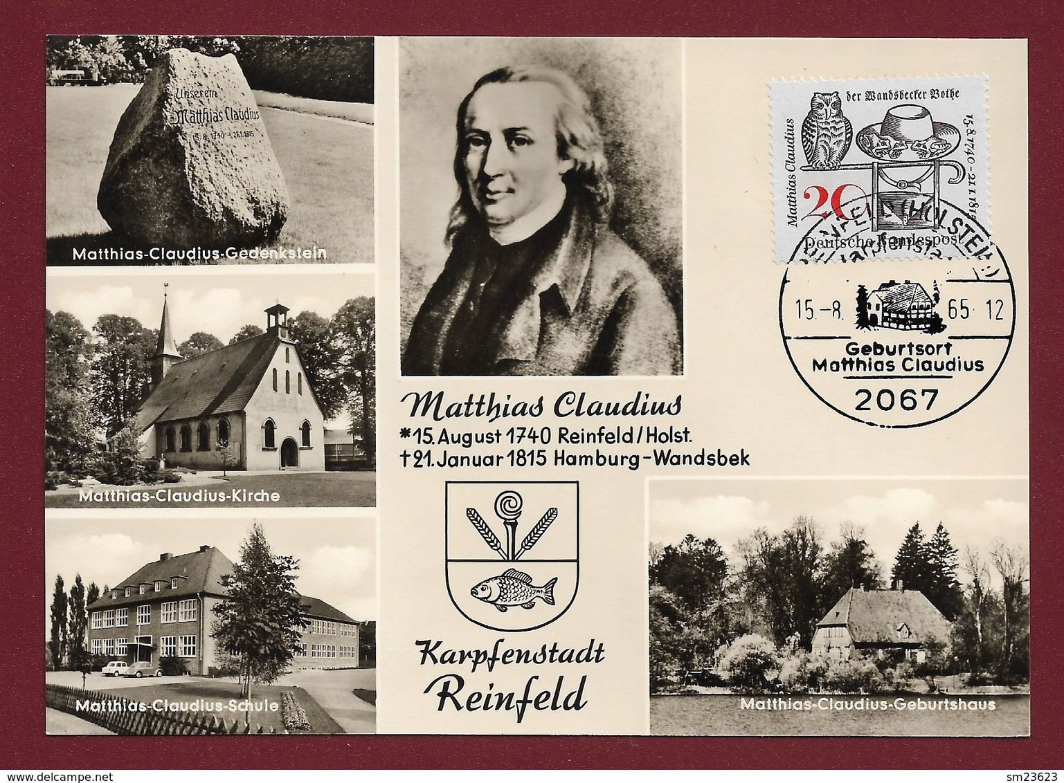 BRD 1965  Mi.Nr. 462 , 150. Todestag Von Matthias Claudius - Maximum Card - Sonderstempel Reinfeld / Holstein 15.-8.65 - 1961-1980
