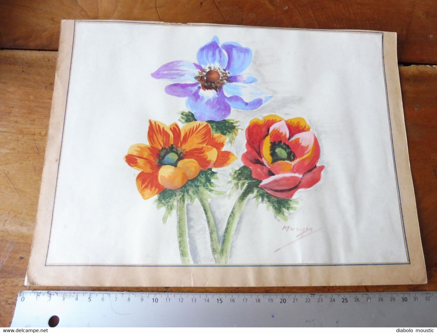 Aquarelle  FLEURS  "anémones ?" Signé Murzin  Dimensions Hors - Tout 32cm X 22cm - Aquarel