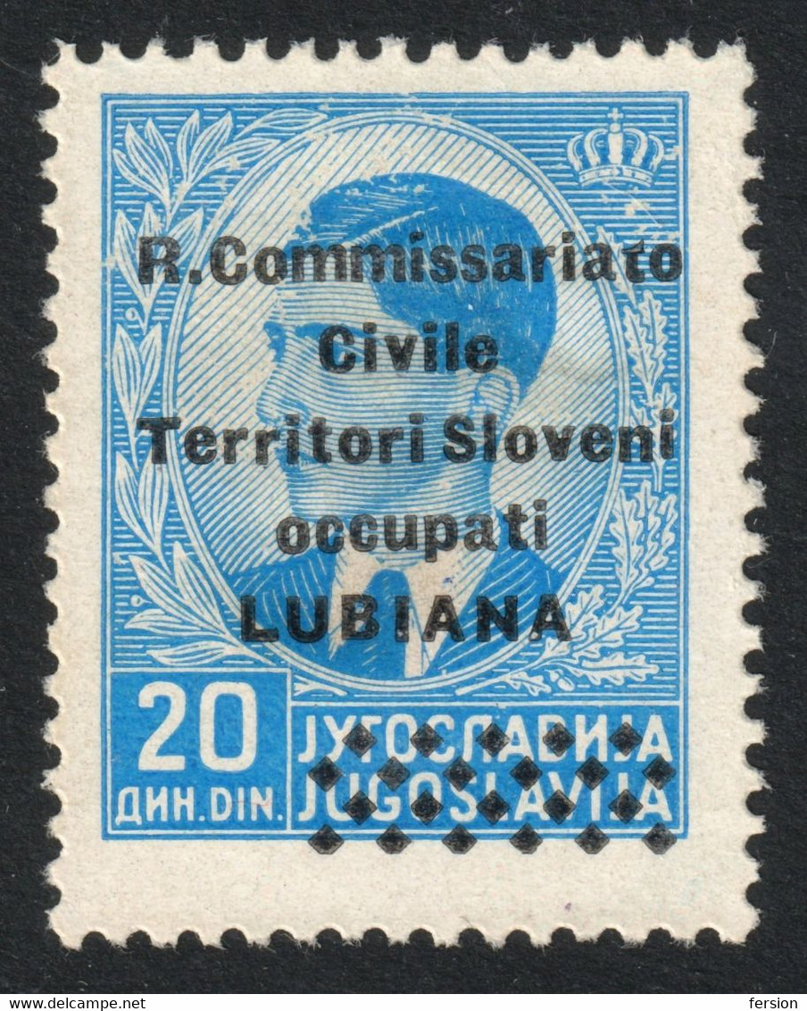 LUBIANA 1941 Ljubljana Slovenia Italy Yugoslavia R. Commissariato Civile OVERPRINT Occupation 20 Din King Peter - Lubiana