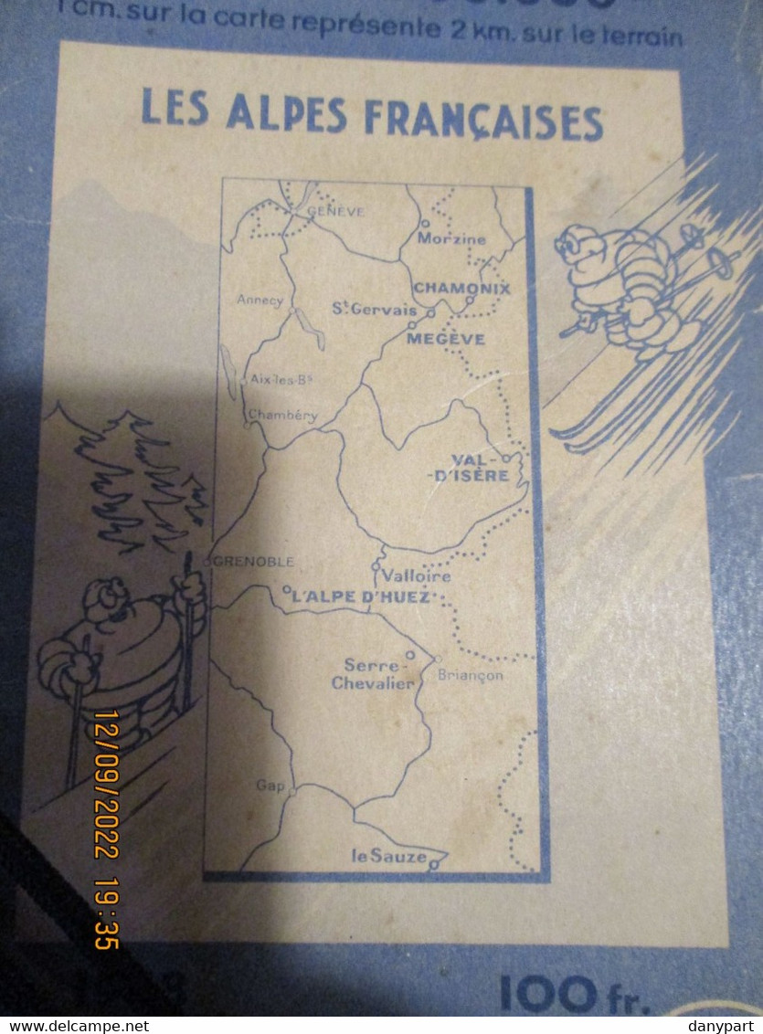Carte Michelin Ancienne N°106 SKI LES ALPES FRANCAISES 1948 RARE ! Karte Map - Carte Stradali