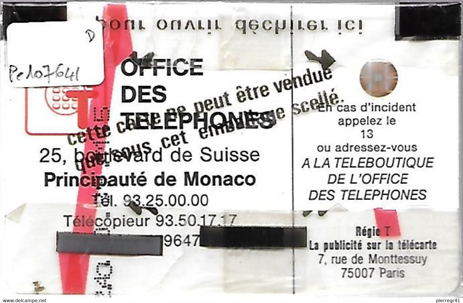 CARTE-PUBLIC-MONACO-50U-MF2-SC3-ROCHER De MONACO-Fleche Rouge-V° 6 Pe 107641-NSBTBE-RARE - Monaco