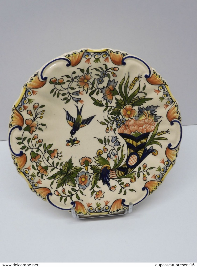 *ANCIENNE ASSIETTE CERAMIQUE DECOR ROUEN FAIT MAIN CORNE D'ABONDANCE FLEURS  E - Rouen (FR)