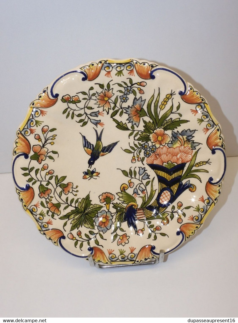 *ANCIENNE ASSIETTE CERAMIQUE DECOR ROUEN FAIT MAIN CORNE D'ABONDANCE FLEURS  E - Rouen (FR)