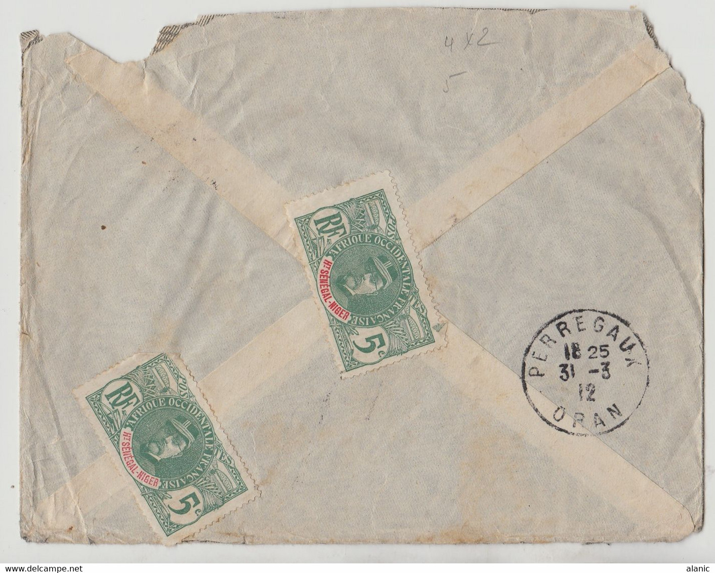 HAUT SENEGAL ET NIGER YT N°4 PAIRE SUR LETTRE+ N°5  1912 Pour SAIDA Par PERREGAUX (Oran) - Lettres & Documents