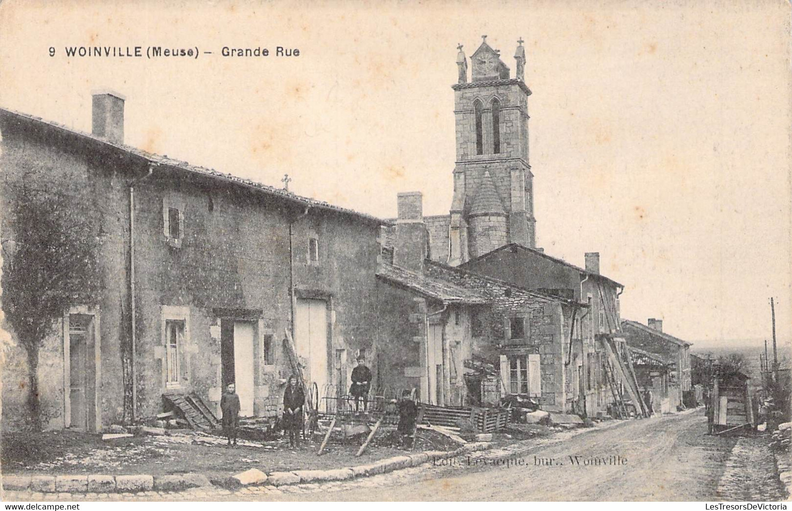 CPA France - Woinville - Meuse - Grande Rue - Clocher Eglise - Animée - Charrette - Croix - Horloge - Other & Unclassified