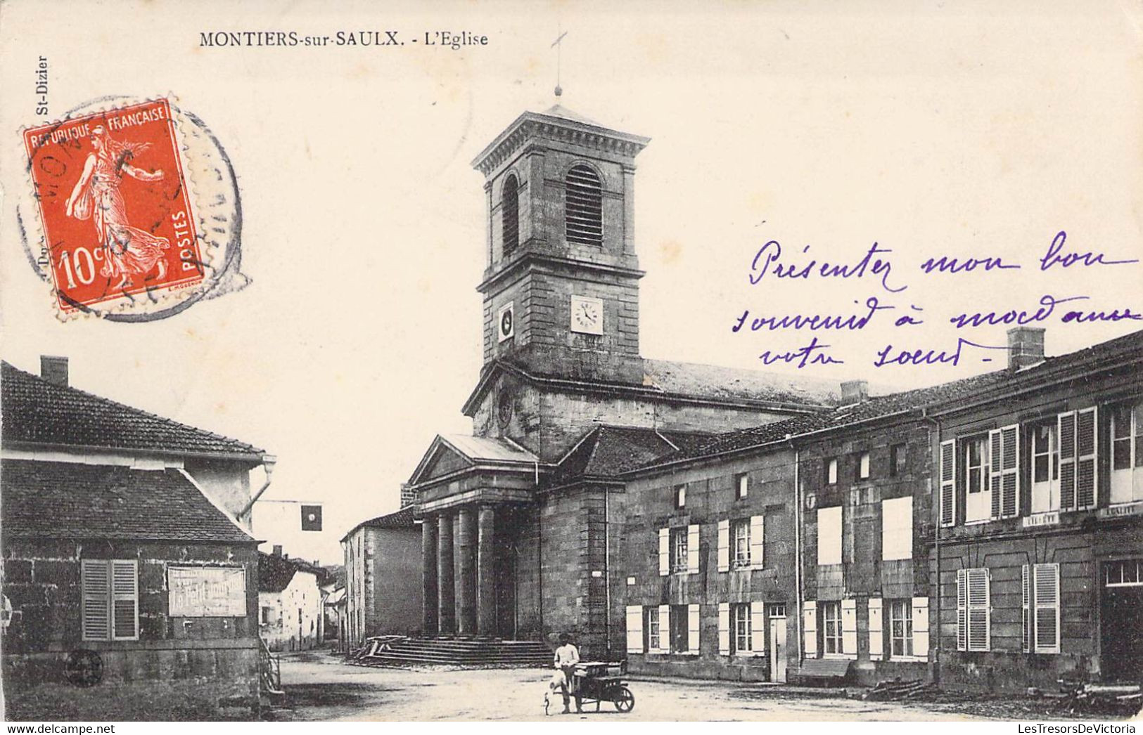 CPA France - Meuse - Montiers Sur Saulx - L Eglise - Animée - Chien - Clocher - Horloge - Oblitérée 1908 - Autres & Non Classés