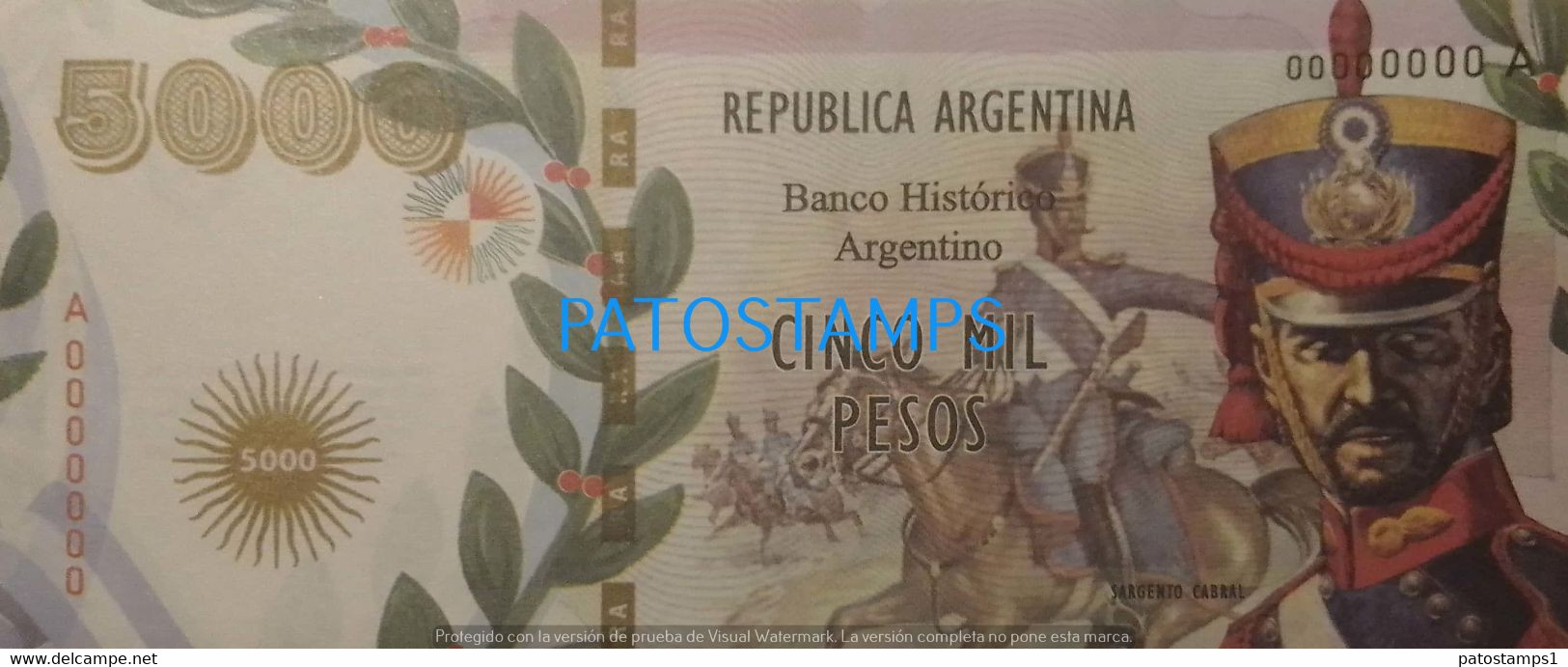 192521 BILLETE FANTASY TICKET 5000 BANK ARGENTINA PROCER SARGENTO CABRAL REG GRANADEROS NO POSTCARD - Kiloware - Banknoten