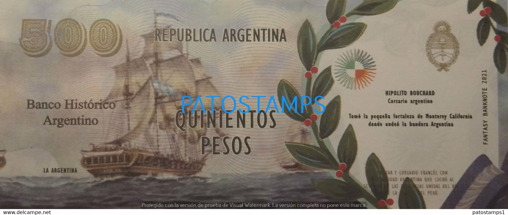 192523 BILLETE FANTASY TICKET 500 BANK ARGENTINA PROCER HIPOLITO BOUCHARD CORSARIO NO POSTCARD - Mezclas - Billetes