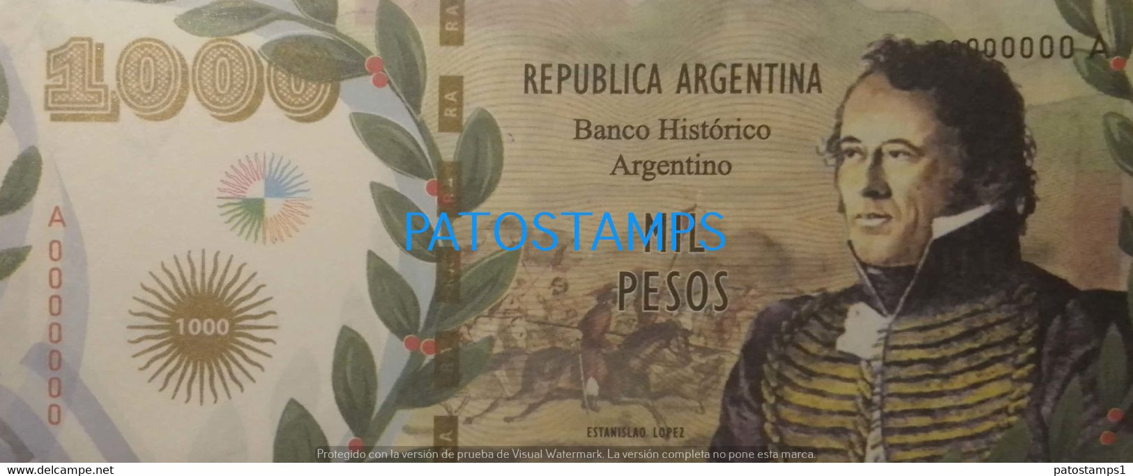 192525 BILLETE FANTASY TICKET 1000 BANK ARGENTINA PROCER ESTANISLAO LOPEZ CAUDILLO Y MILITAR NO POSTCARD - Mezclas - Billetes