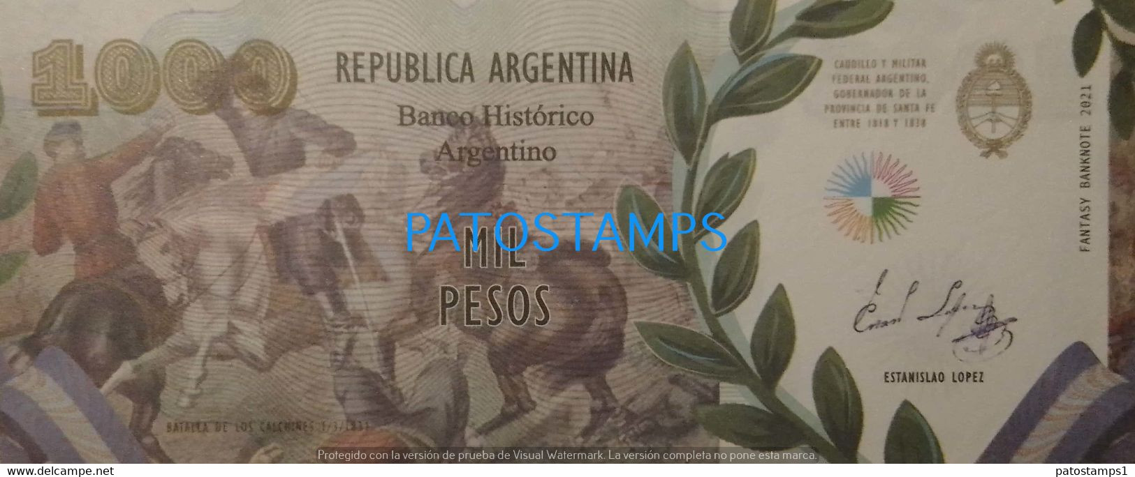 192525 BILLETE FANTASY TICKET 1000 BANK ARGENTINA PROCER ESTANISLAO LOPEZ CAUDILLO Y MILITAR NO POSTCARD - Kilowaar - Bankbiljetten