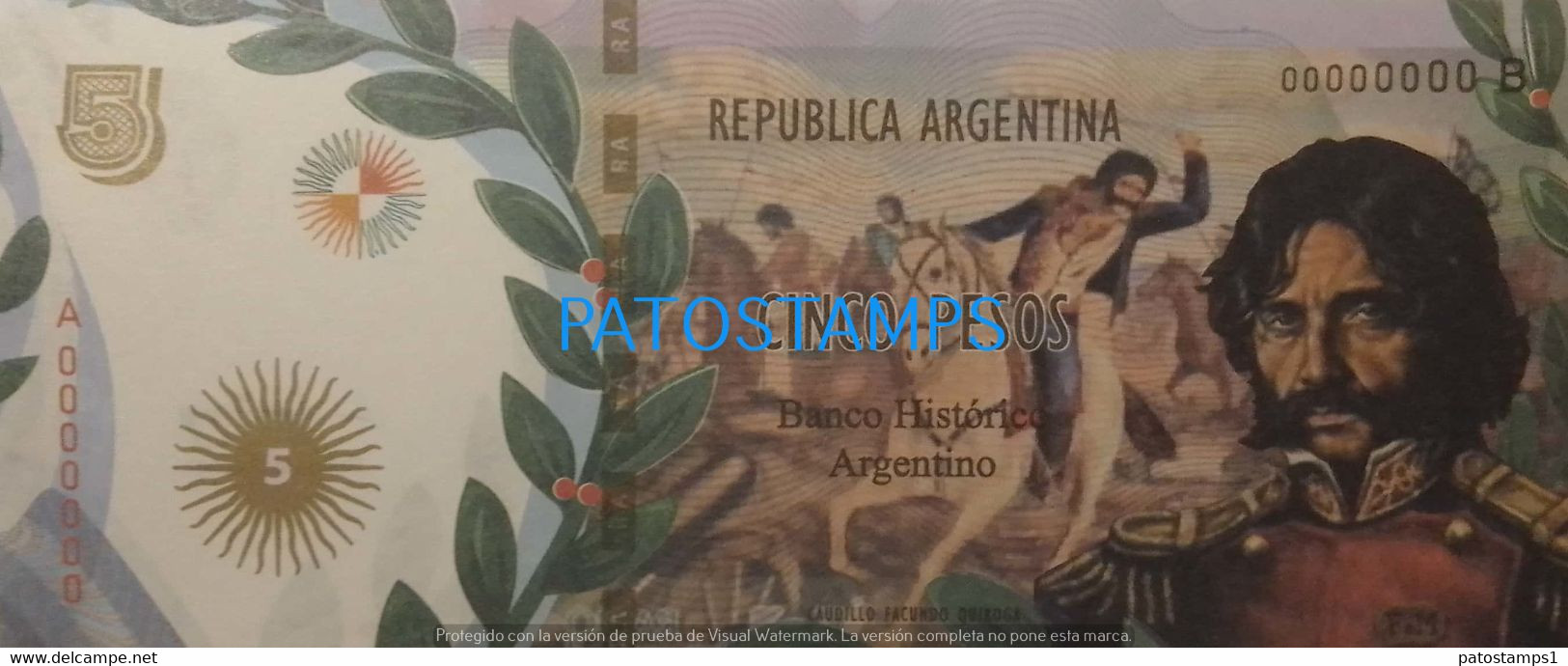 192527 BILLETE FANTASY TICKET 5 BANK ARGENTINA PROCER FACUNDO QUIROGA CAUDILLO NO POSTCARD - Mezclas - Billetes