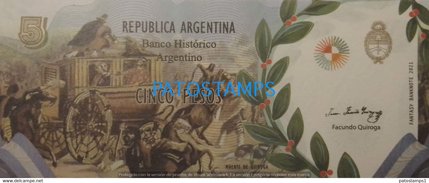 192527 BILLETE FANTASY TICKET 5 BANK ARGENTINA PROCER FACUNDO QUIROGA CAUDILLO NO POSTCARD - Vrac - Billets