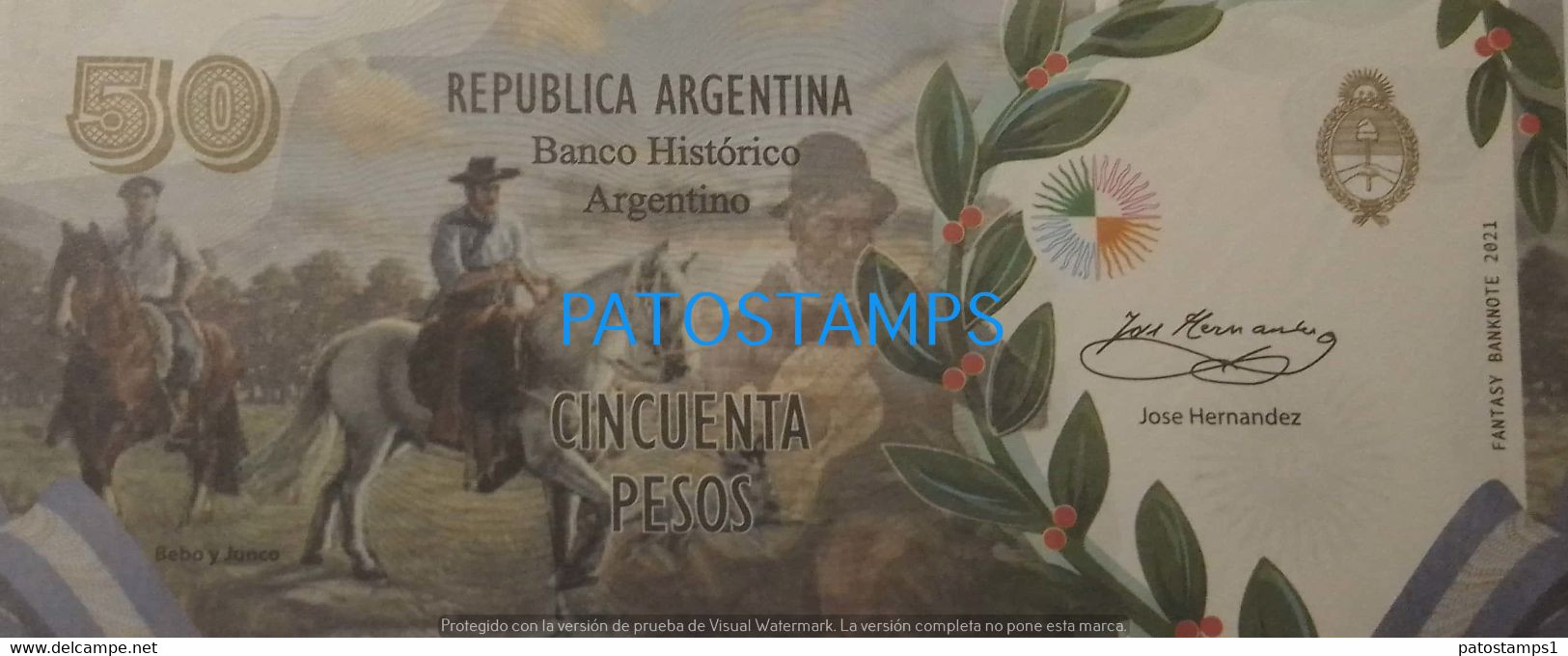 192529 BILLETE FANTASY TICKET 50 BANK ARGENTINA PROCER JOSE HERNANDEZ TIERRA GAUCHA NO POSTCARD - Kilowaar - Bankbiljetten