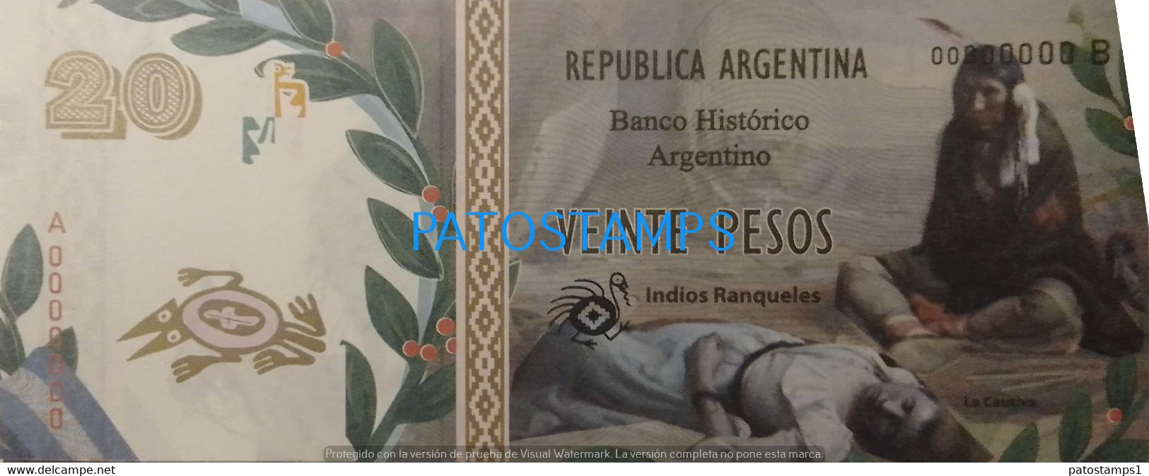 192530 BILLETE FANTASY TICKET 20 BANK ARGENTINA LA CAUTIVA INDIOS RANQUELES NO POSTCARD - Kilowaar - Bankbiljetten