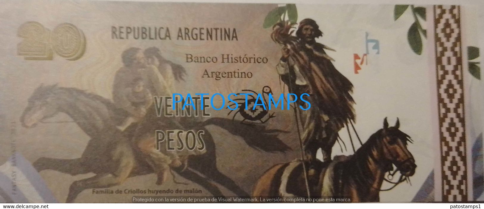 192530 BILLETE FANTASY TICKET 20 BANK ARGENTINA LA CAUTIVA INDIOS RANQUELES NO POSTCARD - Mezclas - Billetes