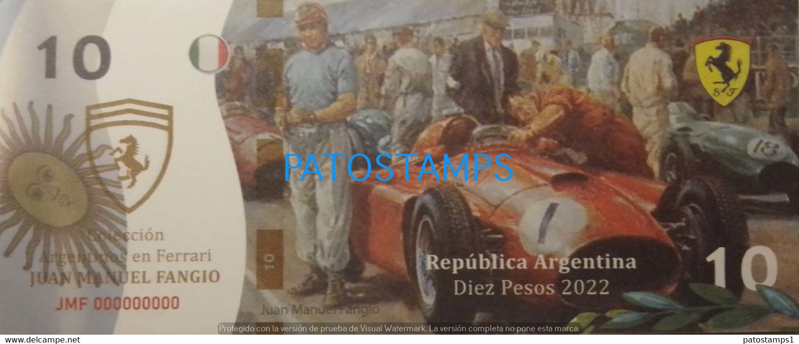 192534 BILLETE FANTASY TICKET 10 BANK ARGENTINA AUTOMOVILISMO CAR FERRARI RUNNER JUAN MANUEL FANGIO NO POSTCARD - Kilowaar - Bankbiljetten