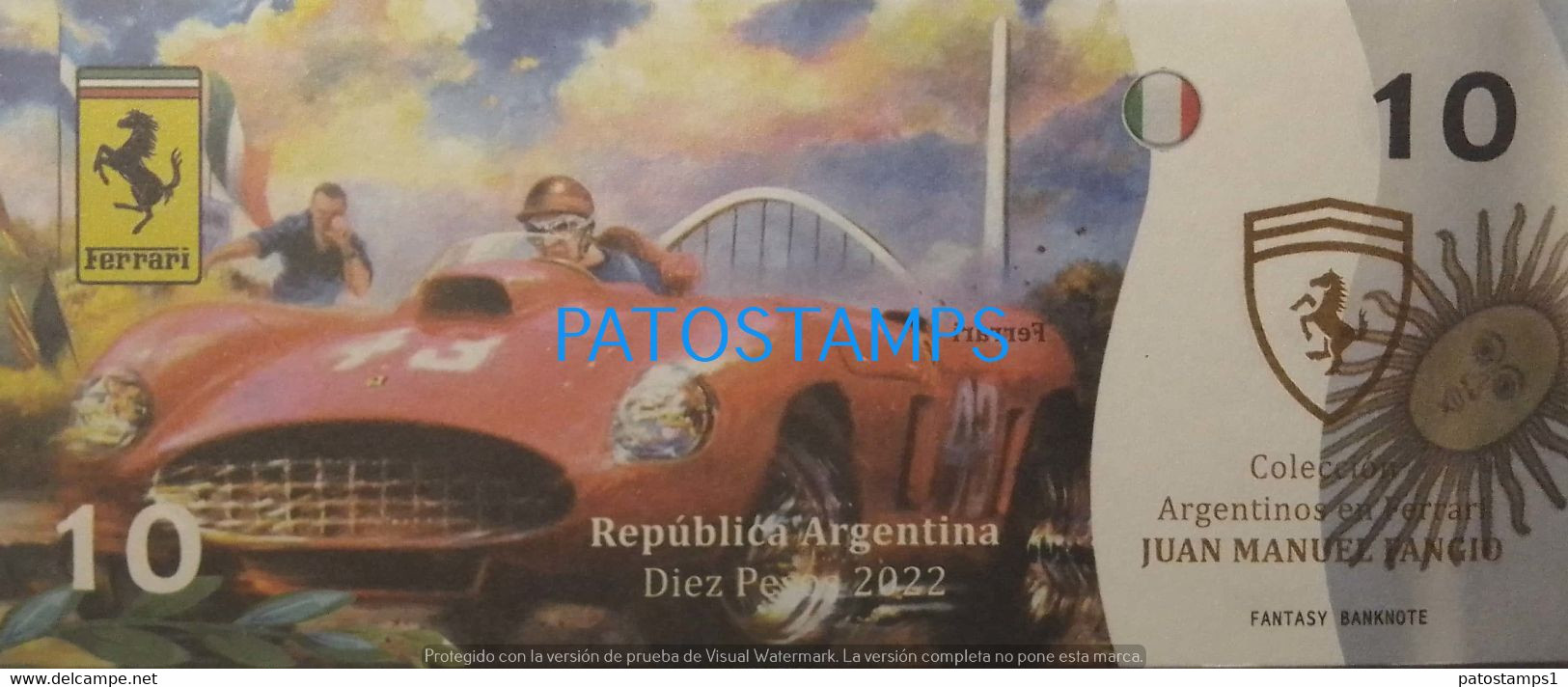 192534 BILLETE FANTASY TICKET 10 BANK ARGENTINA AUTOMOVILISMO CAR FERRARI RUNNER JUAN MANUEL FANGIO NO POSTCARD - Kilowaar - Bankbiljetten