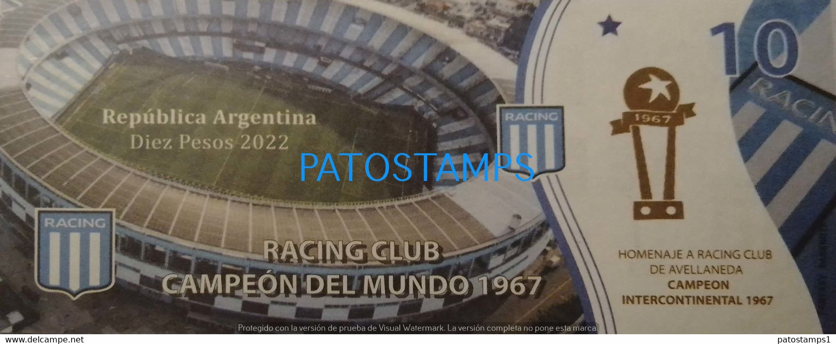 192537 BILLETE FANTASY TICKET 10 BANK ARGENTINA SOCCER FUTBOL RACING CLUB CAMPEON DEL MUNDO 1967 NO POSTCARD - Vrac - Billets