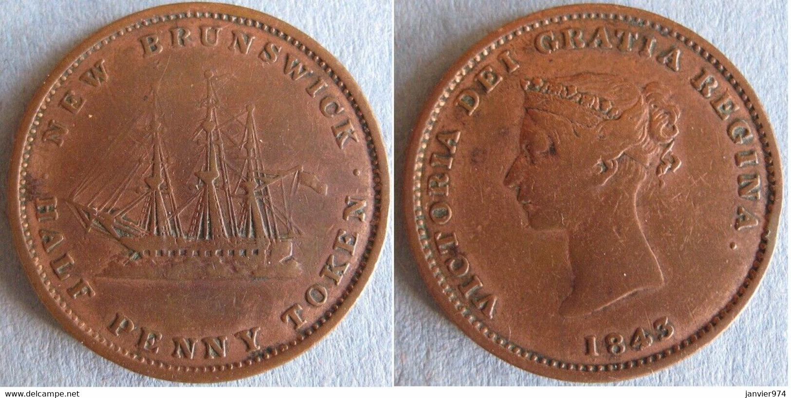 Canada New Brunswick Half Penny Token 1843, Victoria, En Cuivre, KM# 1 - Canada