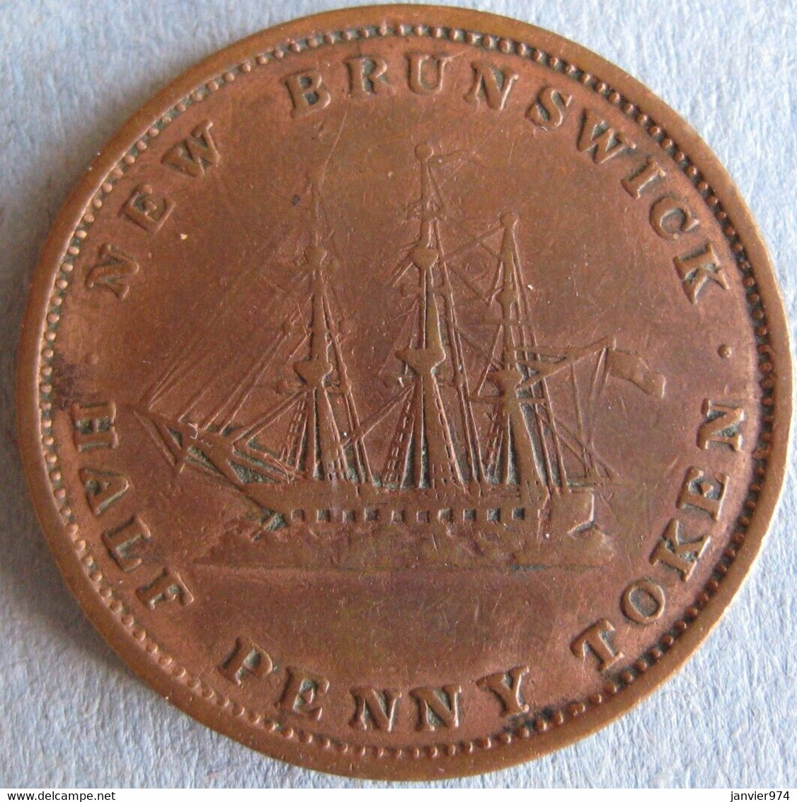 Canada New Brunswick Half Penny Token 1843, Victoria, En Cuivre, KM# 1 - Canada