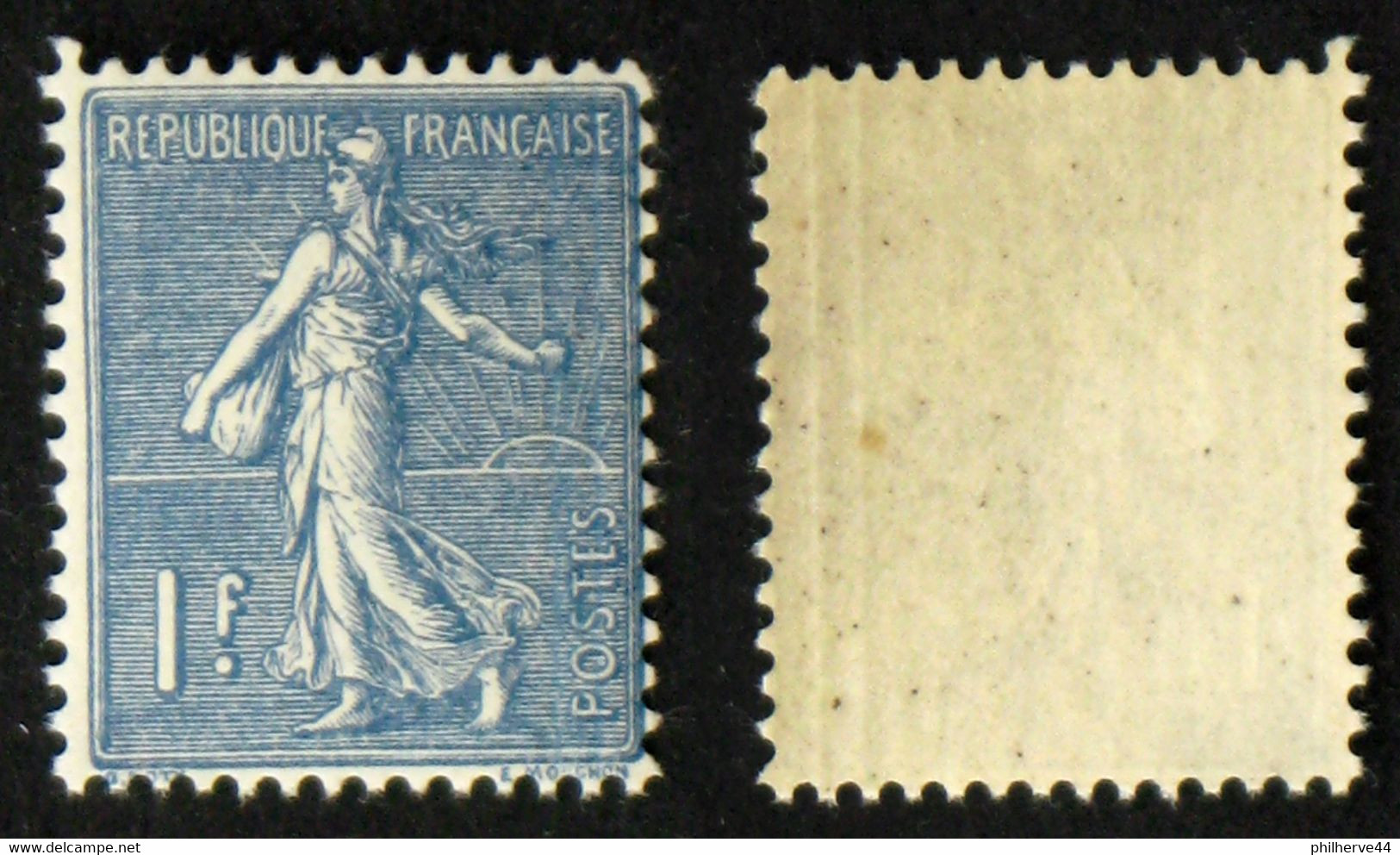 N° 205 1F Bleu Semeuse Lignée TB Neuf N** Cote 16€ - 1903-60 Säerin, Untergrund Schraffiert