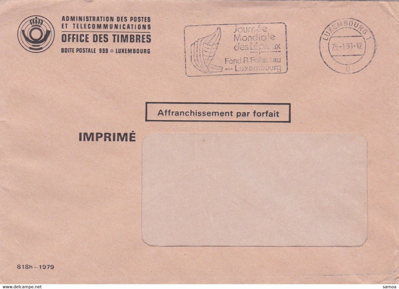 Luxembourg Lettre 1980 Imprimé Flamme Journée Mondiale Des Lépreux Fond R Follereau - Frankeermachines (EMA)