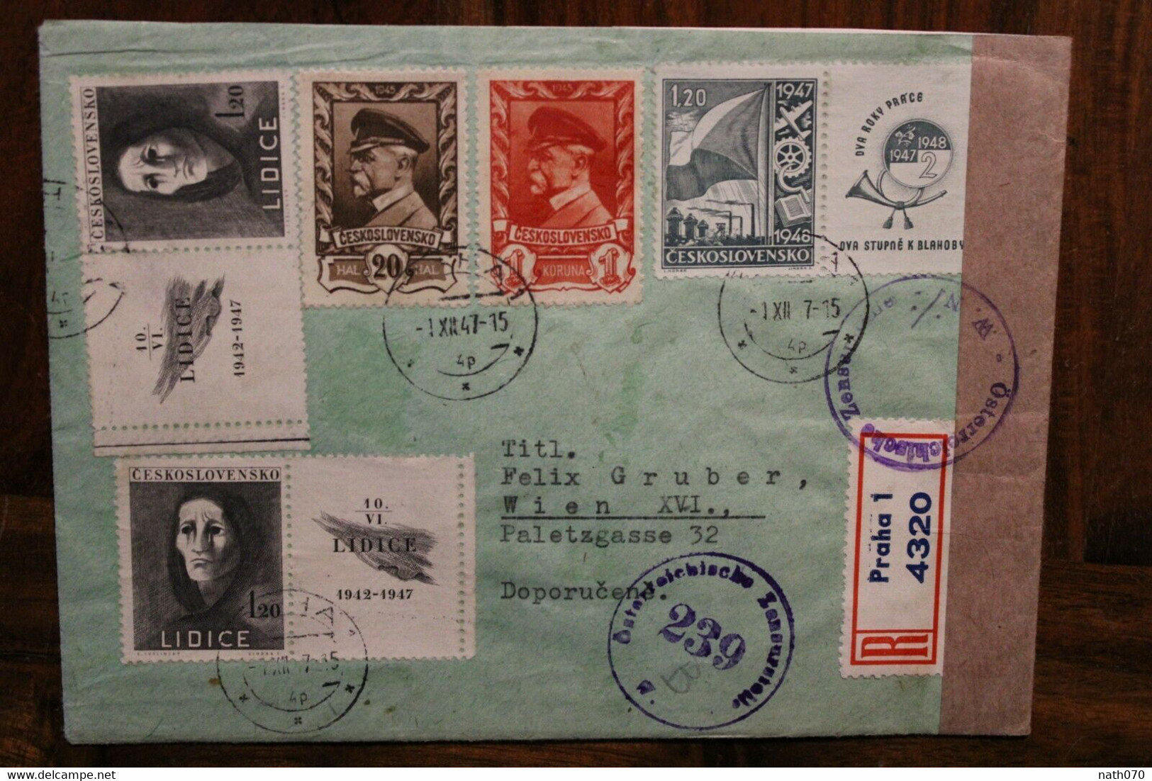 1947 Tschechoslowakei Cover Air Mail Letadlem Luftpost Zensur Osterreich Censure Alliés Einschreiben Recommandé - Covers & Documents