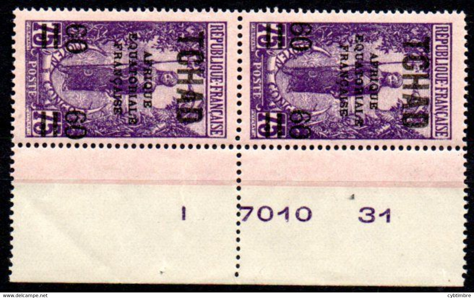 Tchad: Yvert 32**; MNH; La Paire Bord De Feuille Avec Inscription Marginale - Neufs