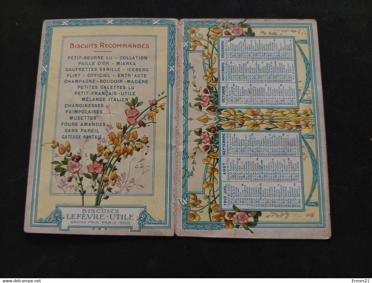 Calendarietto Calendrier 1910. Biscotti Lefreve-Utile. Cartoncino In 4 Pagine. Condizioni Ottime. - Small : 1901-20