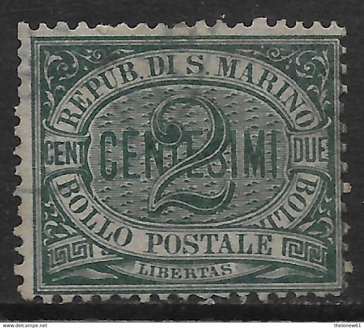 San Marino 1877 Cifra O Stemma C2 Verde Sa N.1 US - Oblitérés