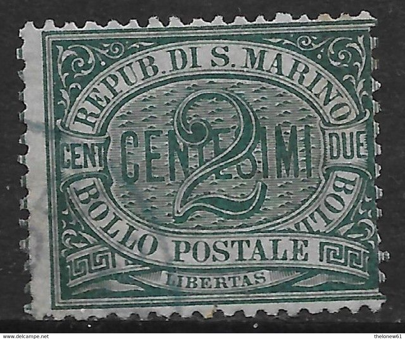 San Marino 1877 Cifra O Stemma C2 Verde Sa N.1 US - Usati