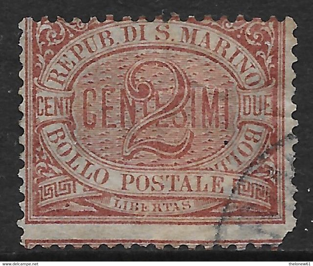 San Marino 1894 Cifra O Stemma C2 Carminio Sa N.26 US - Oblitérés