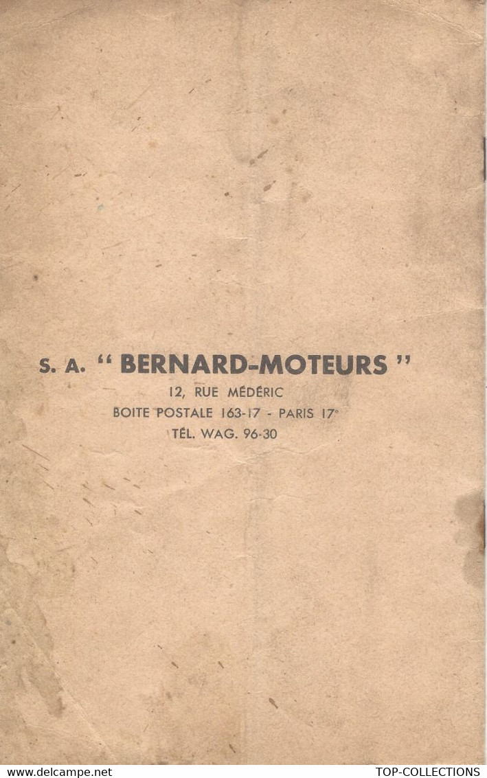 CIRCA 1920 INDUSTRIE DOCUMENTATION BERNARD MOTEURS  Sur 8 Pages VOIR SCANS - Máquinas