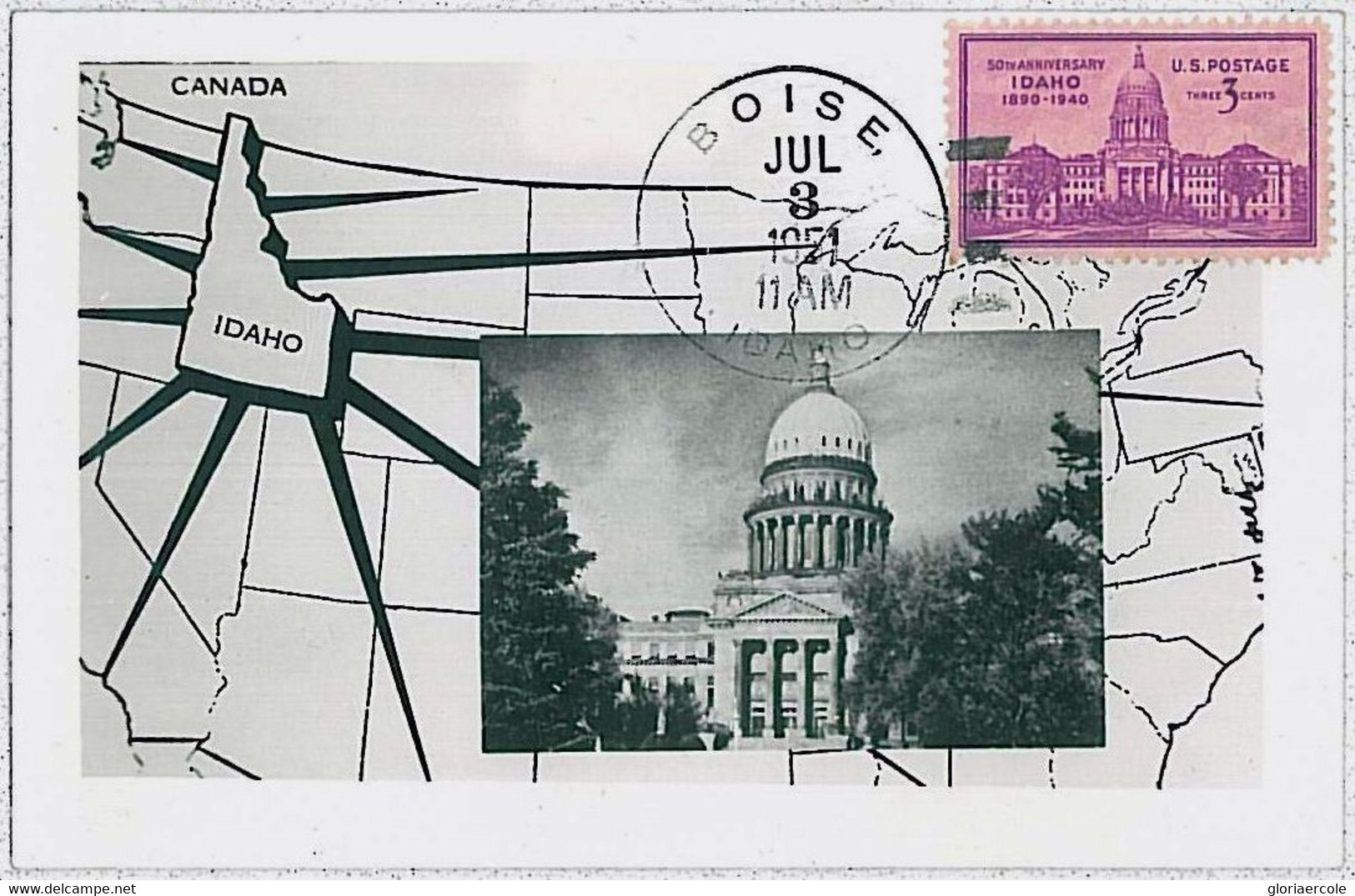 37203   - USA -  MAXIMUM CARD - IDAHO 1951 - Cartoline Maximum